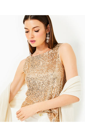 Jaret Knit Top - Gold Metallic Treasure Box Sequin Knit