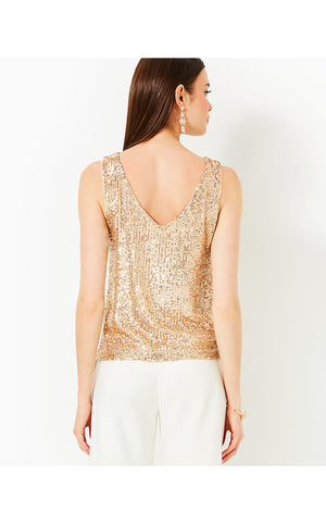 Jaret Knit Top - Gold Metallic Treasure Box Sequin Knit