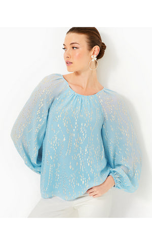 Noraleen Silk Top - Bonaire Blue Fish Clip Chiffon