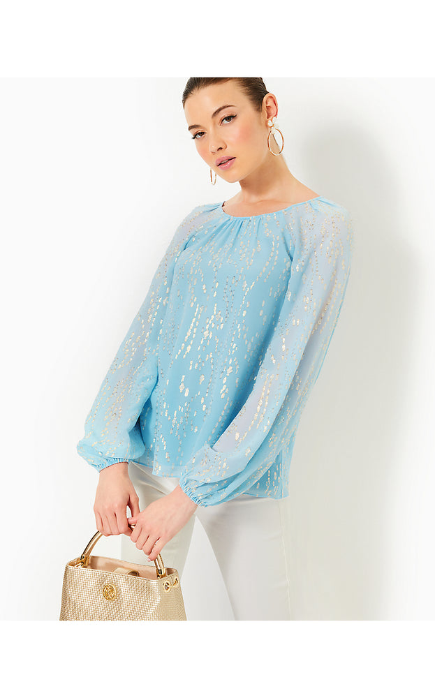 Noraleen Silk Top - Bonaire Blue Fish Clip Chiffon