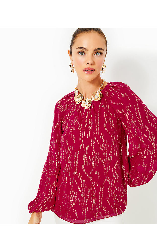 Noraleen Silk Top - Malbec Red Fish Clip Chiffon