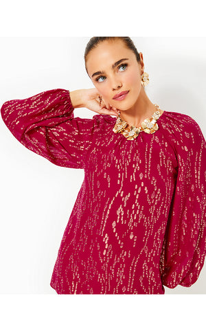 Noraleen Silk Top - Malbec Red Fish Clip Chiffon