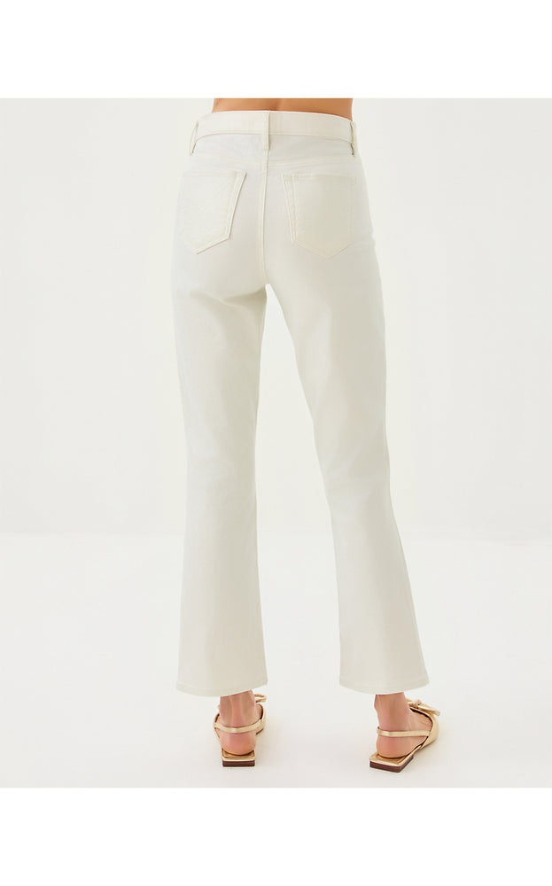 28" Liza Shimmer Crop Flare Jean - Coconut Metallic