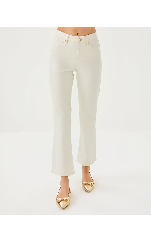 28" Liza Shimmer Crop Flare Jean - Coconut Metallic