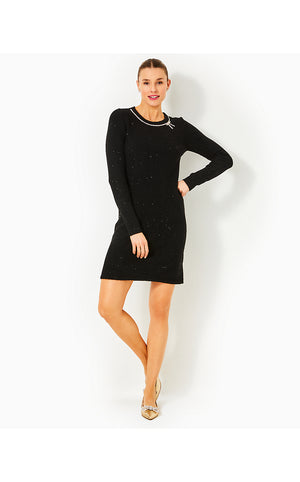 Morgen Sequin Sweater Dress - Black Metallic