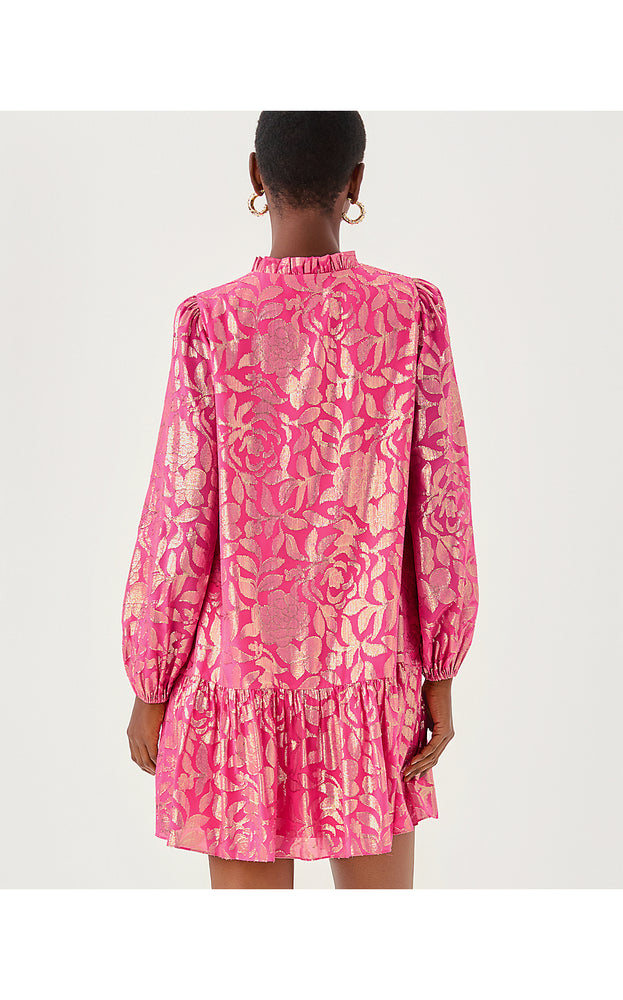 Evaline Silk Dress - Sun Shell Pink Floral Bloom Silk Clip