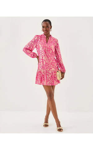 Evaline Silk Dress - Sun Shell Pink Floral Bloom Silk Clip
