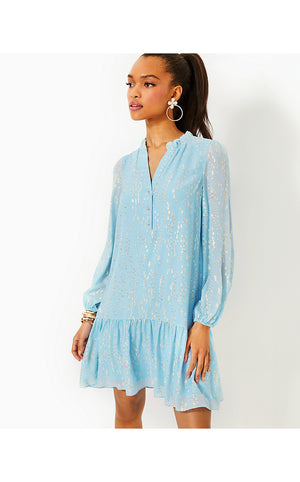 Evaline Silk Dress - Bonaire Blue Fish Clip Chiffon