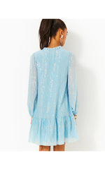 Evaline Silk Dress - Bonaire Blue Fish Clip Chiffon