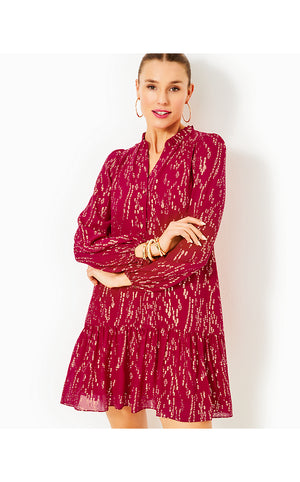 Evaline Silk Dress - Malbec Red Fish Clip Chiffon