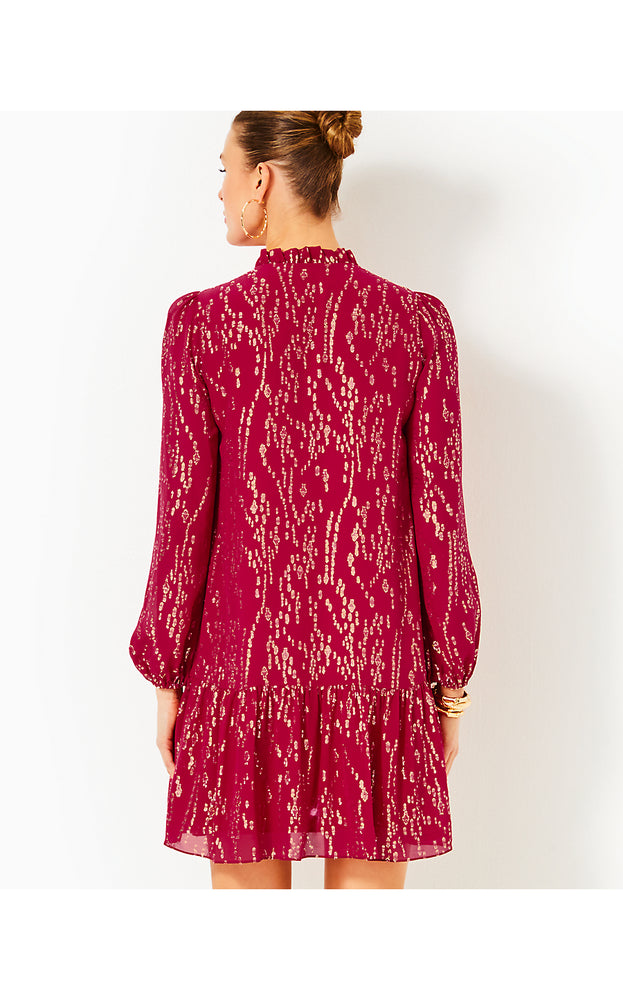 Evaline Silk Dress - Malbec Red Fish Clip Chiffon