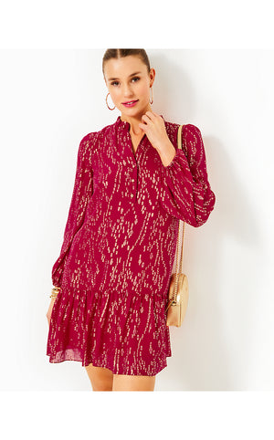 Evaline Silk Dress - Malbec Red Fish Clip Chiffon