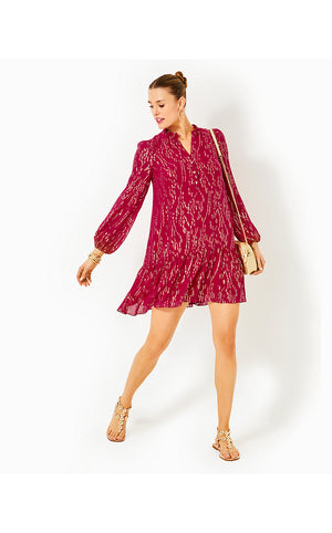 Evaline Silk Dress - Malbec Red Fish Clip Chiffon