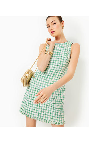 Augustus Boucle Shift Dress - Fiddle Leaf Green Windowpane Boucle