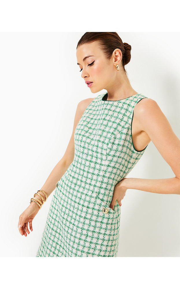 Augustus Boucle Shift Dress - Fiddle Leaf Green Windowpane Boucle