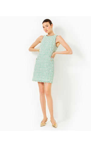 Augustus Boucle Shift Dress - Fiddle Leaf Green Windowpane Boucle