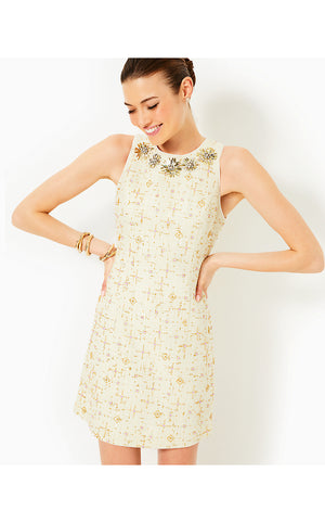 Augustus Beaded Boucle Shift Dress - Coconut Jewel Box Boucle