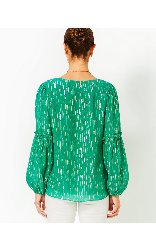 Cleme Long Sleeve Top - Fiddle Leaf Green Mystical Viscose Metallic Clip