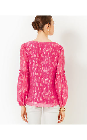 Cleme Long Sleeve Top - Passion Fruit Pink Mystical Viscose Metallic Clip