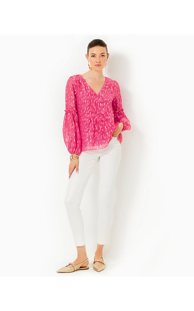 Cleme Long Sleeve Top - Passion Fruit Pink Mystical Viscose Metallic Clip