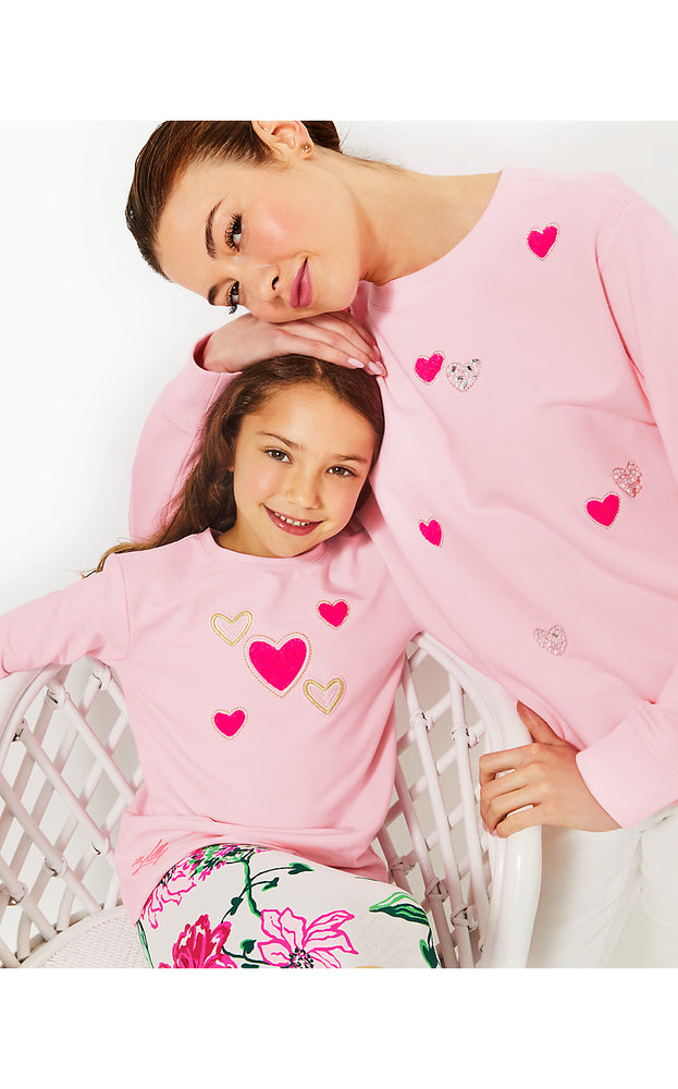 Girls Mini Ballad Sweatshirt - Conch Shell Pink Hearts Embellishment