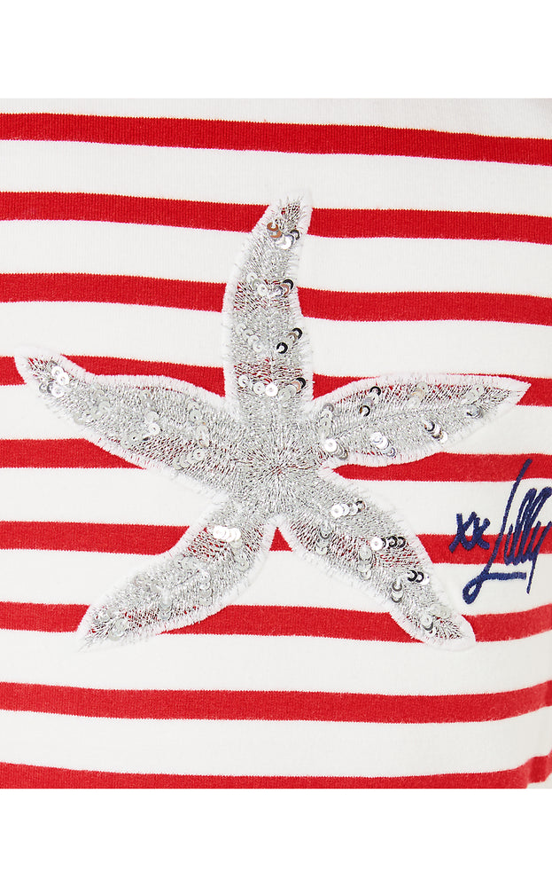 Girls Mini Ballad Sweatshirt - Rococo Red Coastal Stripe Starfish Embellishment Childrens