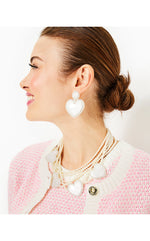 Lilly X Lele Jeweled Stitched Heart Earrings - Resort White