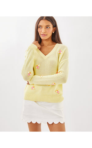 Tensley Sweater - Heathered Lemon Chiffon - Bee Embroidery