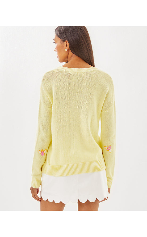 Tensley Sweater - Heathered Lemon Chiffon - Bee Embroidery