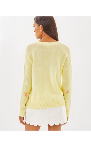 Tensley Sweater - Heathered Lemon Chiffon - Bee Embroidery