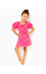 Girls Alannah Dress - Passion Fruit Pink - Leaf An Impression Jacquard