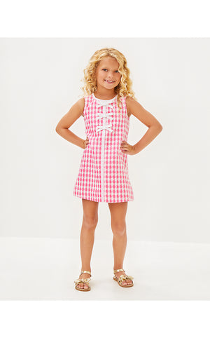 Girls Mini Aria Shift Dress - Rousseau Pink - Charming Check Boucle