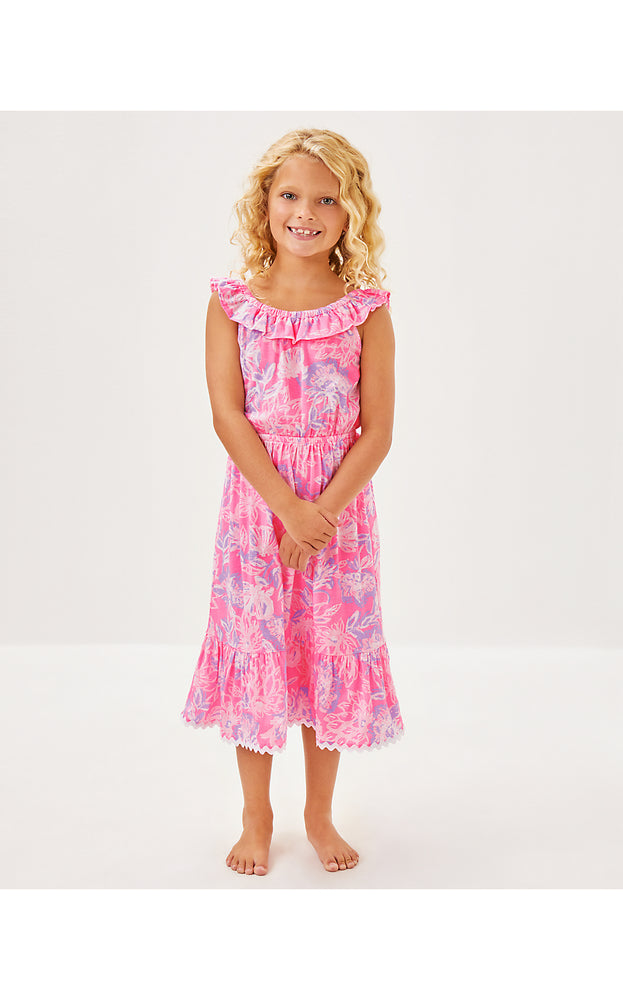 Girls Zetta Midi Dress - Rousseau Pink Zen Garden