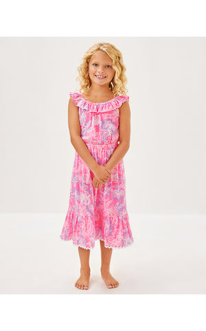 Girls Zetta Midi Dress - Rousseau Pink Zen Garden