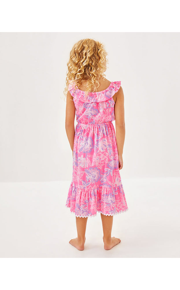 Girls Zetta Midi Dress - Rousseau Pink Zen Garden