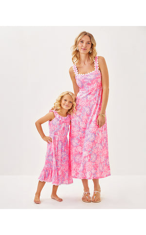 Girls Zetta Midi Dress - Rousseau Pink Zen Garden