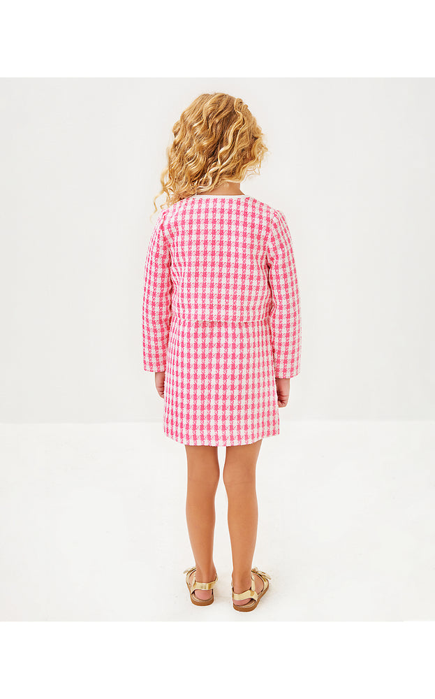 Girls Mini Rohana Boucle Jacket - Rousseau Pink - Charming Check Boucle