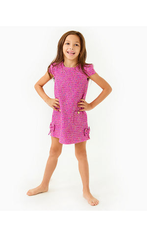 Girls Little Lilly Short Sleeve Shift Dress  - Elderflower Blossom Bungalow Boucle