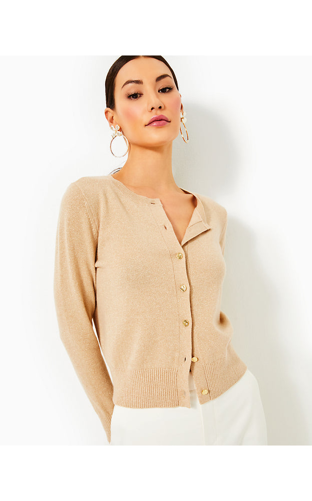 Fairley Cashmere Cardigan - Heathered Sand Bar Metallic