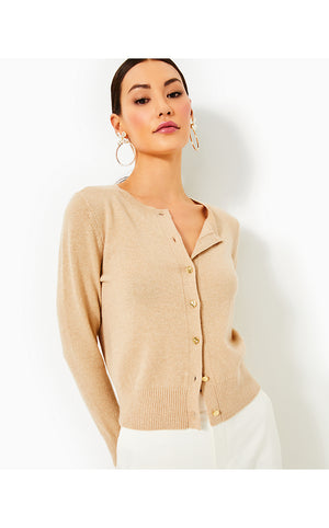 Fairley Cashmere Cardigan - Heathered Sand Bar Metallic