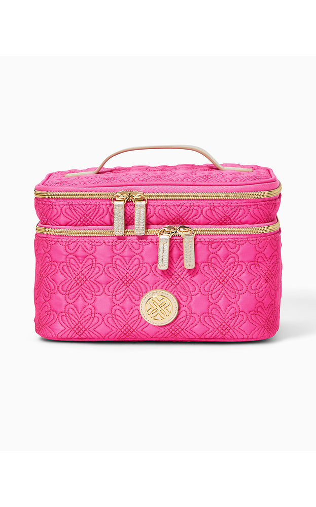 Devona Cosmetic Case - Passion Fruit Pink Quilted Butterfly Pattern