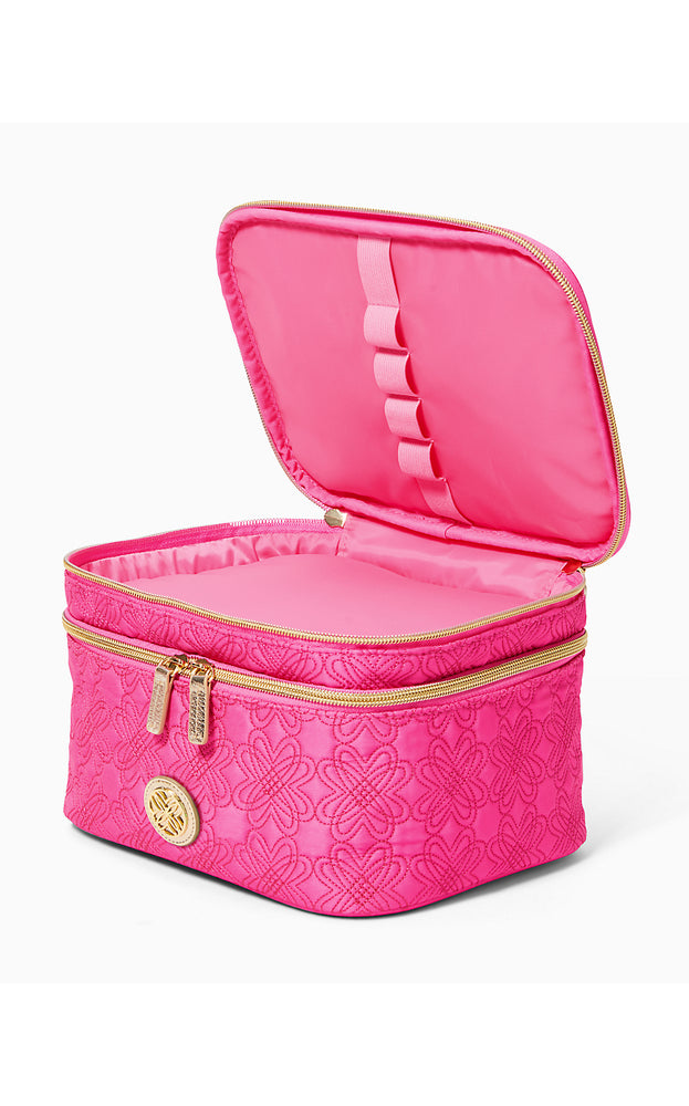 Devona Cosmetic Case - Passion Fruit Pink Quilted Butterfly Pattern