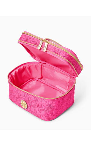 Devona Cosmetic Case - Passion Fruit Pink Quilted Butterfly Pattern