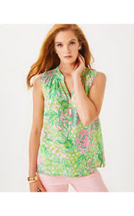 Sleeveless Elsa Silk Top - Fauna Green - Lime Feeling Good