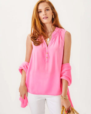 Sleeveless Elsa Silk Top - Rousseau Pink