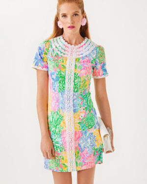 Mila Short Sleeve Shift Dress - Multi Bright Delight Patch