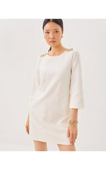 Annwyn 3/4 Sleeve Shift Dress - Coconut Rose Knit Pucker Jacquard