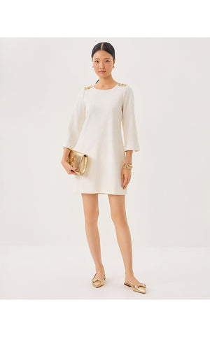 Annwyn 3/4 Sleeve Shift Dress - Coconut Rose Knit Pucker Jacquard