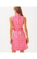 Tazie Dress - Rousseau Pink Ditsy Daisy Metallic Brocade