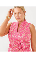 Tazie Dress - Rousseau Pink Ditsy Daisy Metallic Brocade